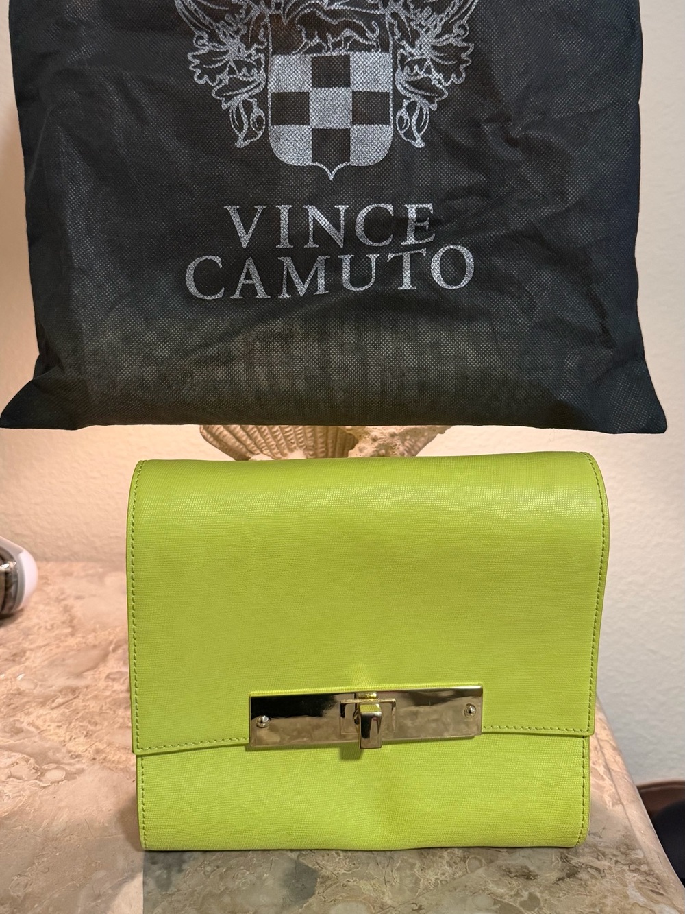 Vince Camuto Neon Lime Crossbody Bag with Gold-Tone Turn-Lock